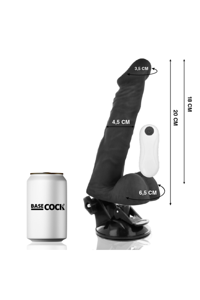 BASECOCK - VIBRATORE ARTICOLABILE TELECOMANDO NERO 20 CM -O- 4.5 CM