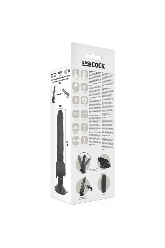 BASECOCK - VIBRATORE REALISTICO TELECOMANDO NERO 18.5 CM -O- 4CM