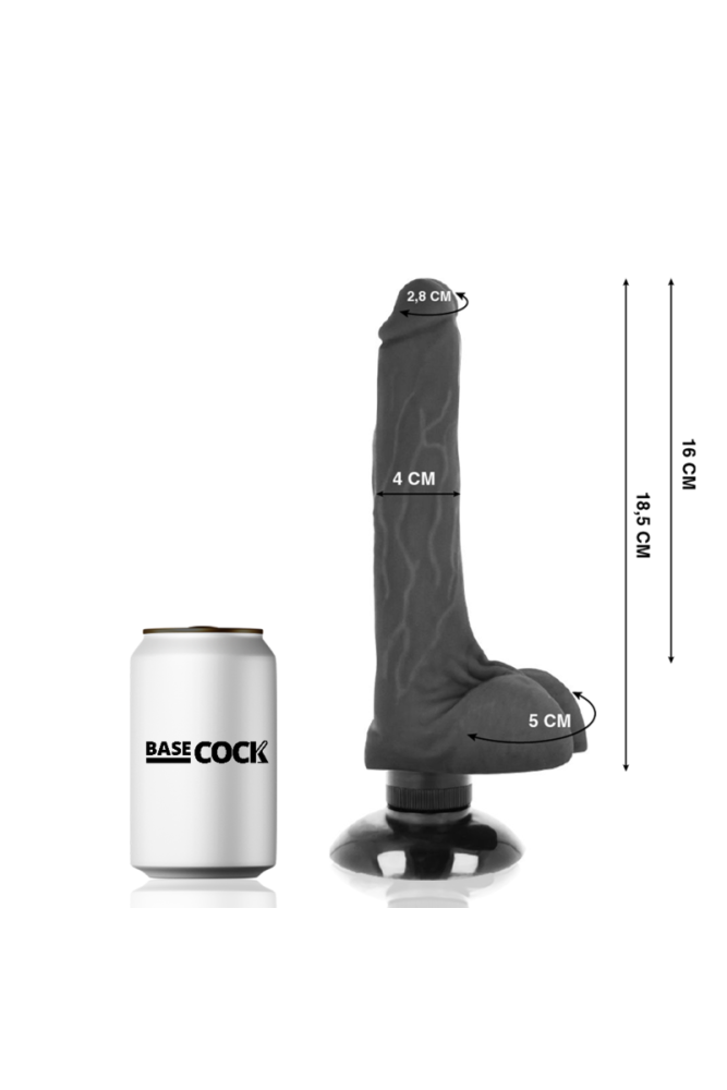 BASECOCK - VIBRATORE REALISTICO BASECOCK 2-1 NERO 18.5 CM -O- 4 CM