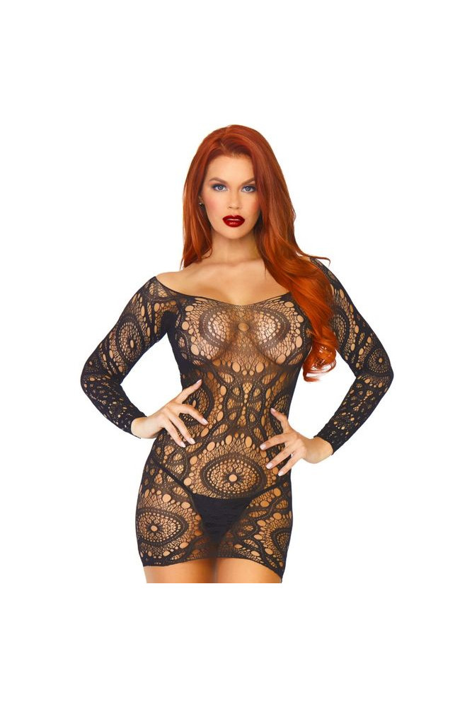 LEG AVENUE - MINI ABITO IN PIZZO MANICHE LUNGHE TAGLIA UNICA