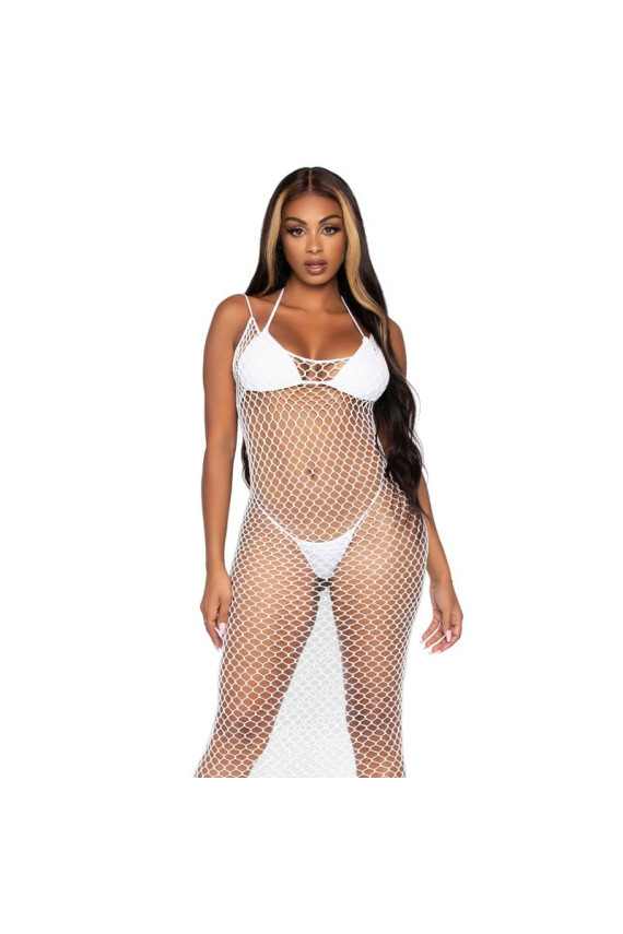 LEG AVENUE - MAXI ABITO IN RETE TWIST TAGLIA UNICA BIANCO