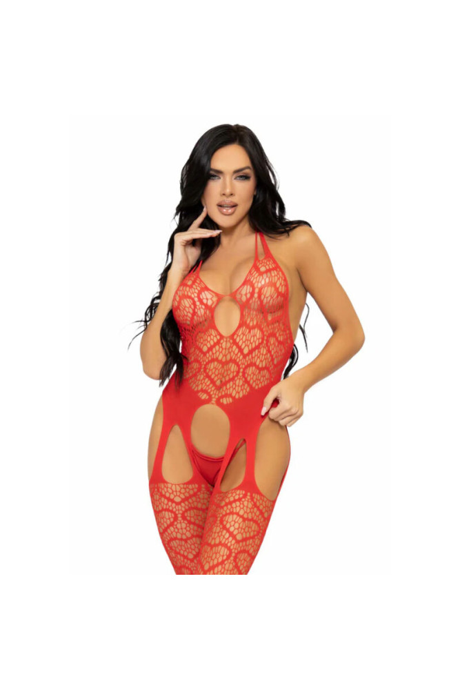 LEG AVENUE - BODYSTOCKING CON RETE TAGLIA UNICA - ROSSO