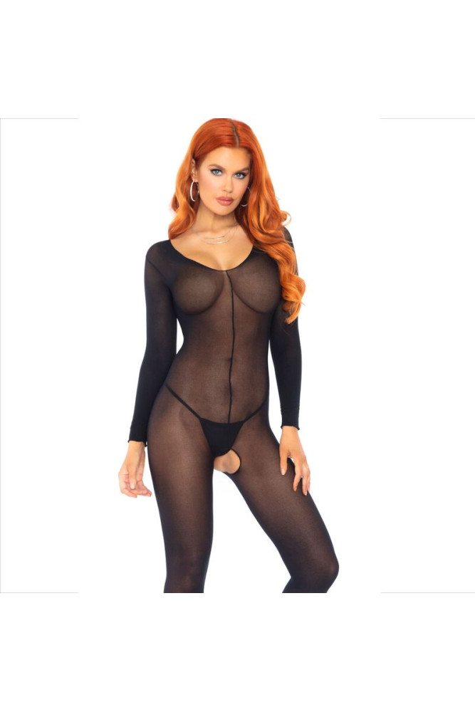 LEG AVENUE - BODYSTOCKING MANICA LUNGA NERO