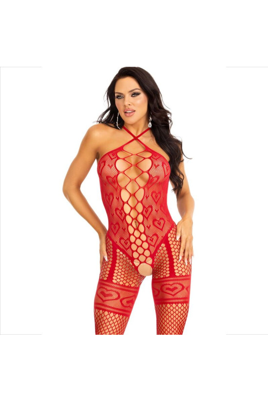 LEG AVENUE - BODYSTOCKING CAVEZZA COLLO ROSSO CUORI ROSSI
