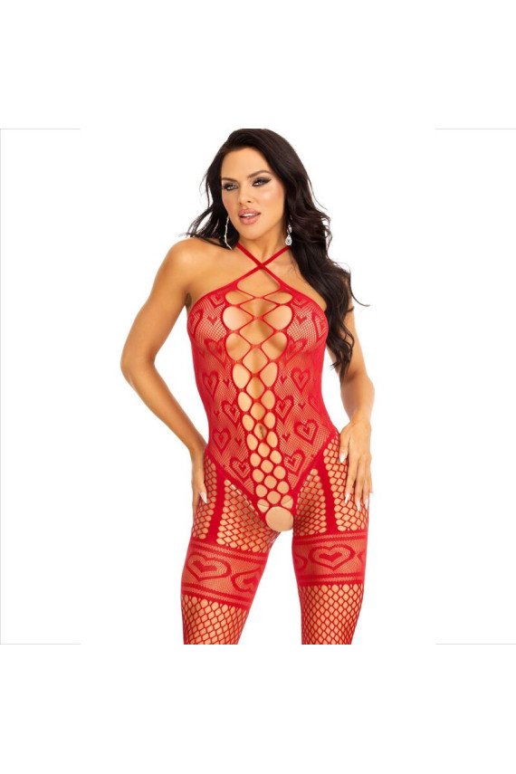LEG AVENUE - BODYSTOCKING CAVEZZA COLLO ROSSO CUORI ROSSI