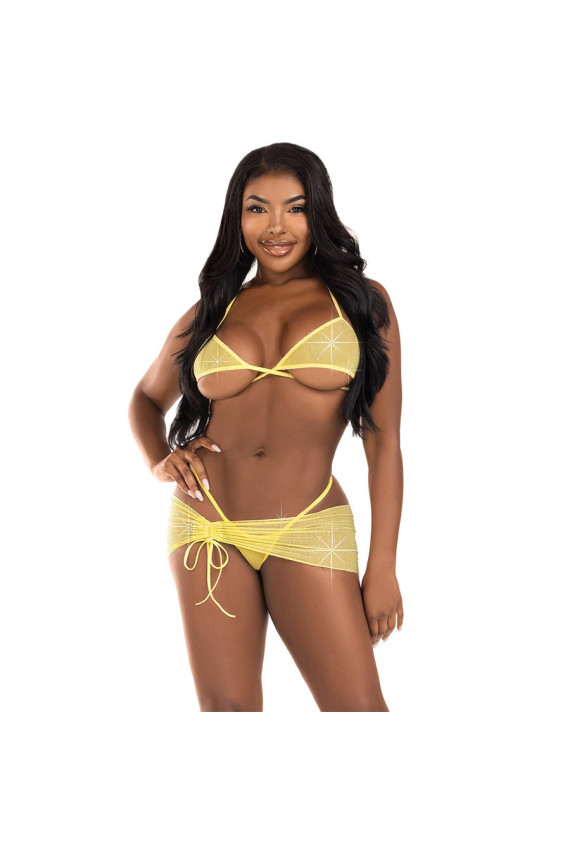 LEG AVENUE - SET TRE PEZZI DIAMANTI GIALLI M/L