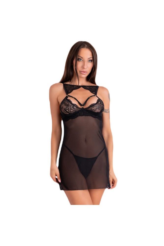 LIVCO CORSETTI FASHION - KROLINA LC 90734 CHEMISE + PERIZOMA NERO S/M