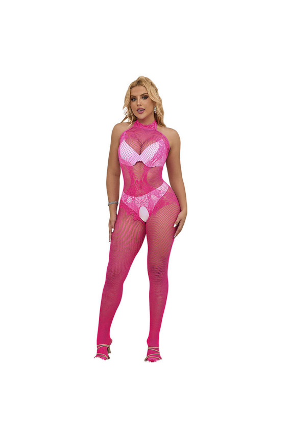 SUBBLIME - 952389 BODYSTOCKING A RETE E PIZZO SENZA CAVALLO CON COLLO ALTO ROSA TAGLIA UNICA