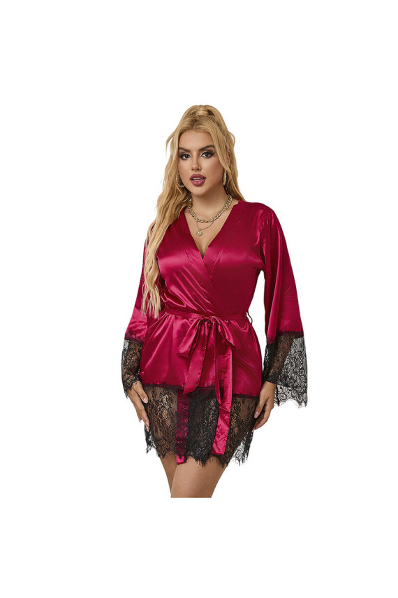 SUBBLIME - 953812 ELEGANTE PIGIAMA IN PIZZO + PERIZOMA ROSSO S/M