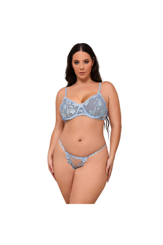 SUBBLIME - 957636 COMPLETO REGGISENO E SLIP RICAMATI A FIORI AZZURRO CIELO L/XL