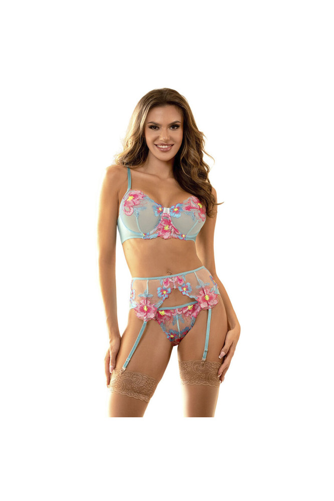 SUBBLIME - 957650 SET REGGISENO E CINTURA RICAMO FIORI ROSA L/XL