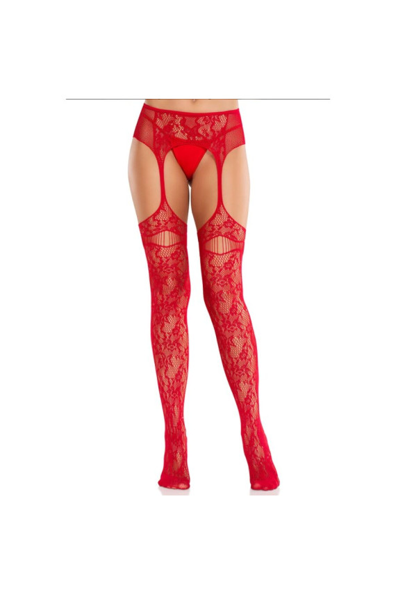 LEG AVENUE - CALZE IN PIZZO CON GIARRETTIERE ROSSE