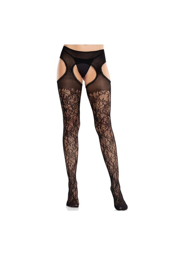 LEG AVENUE - CALZE IN PIZZO FLOREALE CON GIARRETTIERE UNITED BLACK