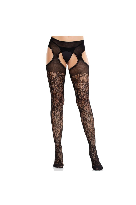 LEG AVENUE - CALZE IN PIZZO FLOREALE CON GIARRETTIERE UNITED BLACK