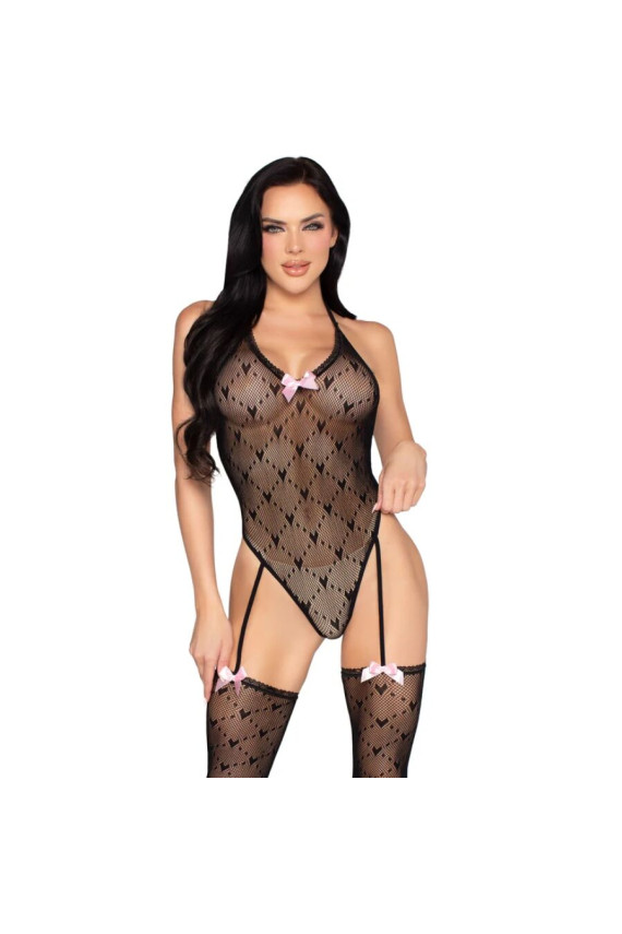 LEG AVENUE - 89360 BODY CON SCHIENA APERTA E CINTURA GIARRETTIERA NERO - TAGLIA UNICA