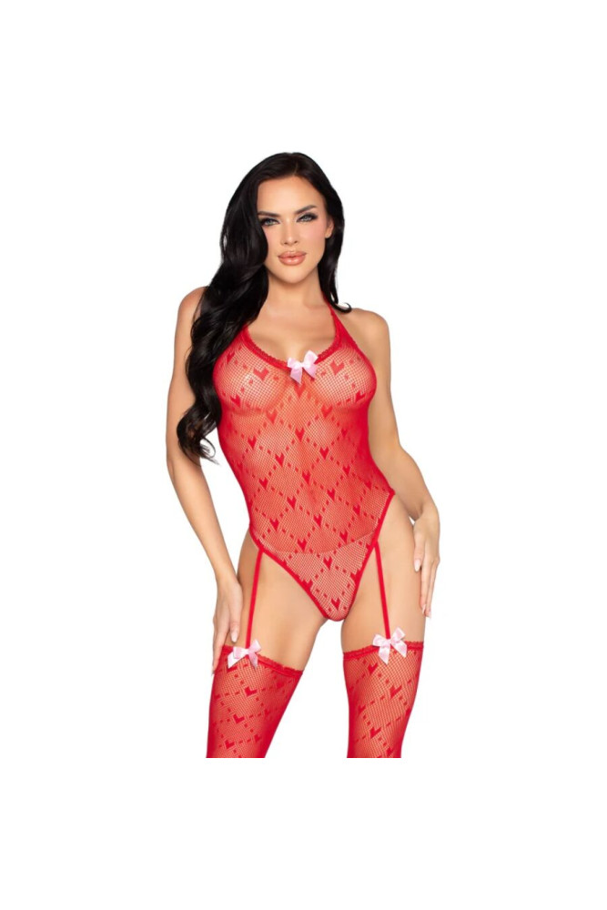 LEG AVENUE - 89360 BODY CON SCHIENA APERTA E CINTURA ROSSA - TAGLIA UNICA