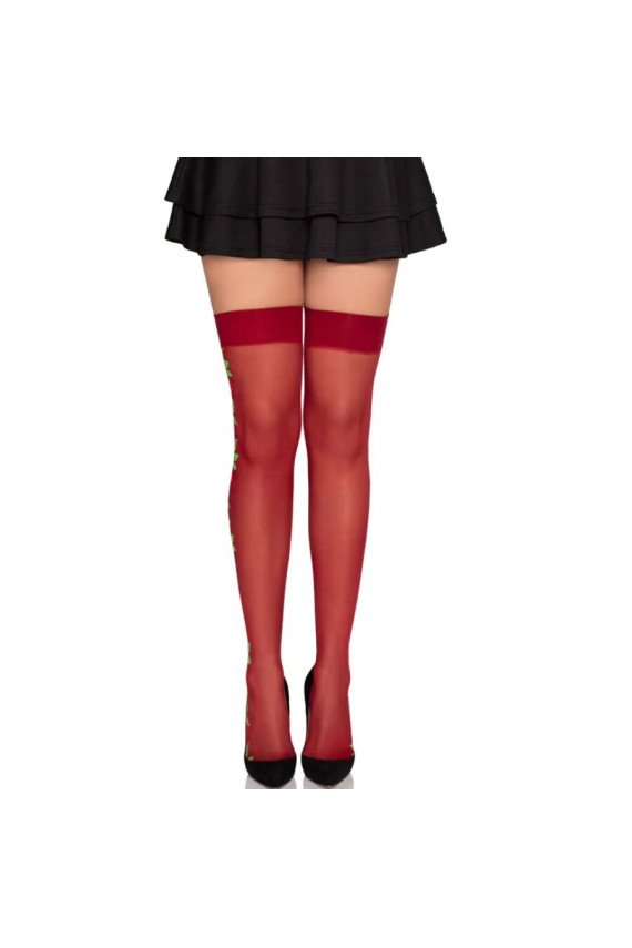 LEG AVENUE - CALZE CON CINTURA GIARRETTIERA 1957 CON FIORI ROSSI - TAGLIA UNICA