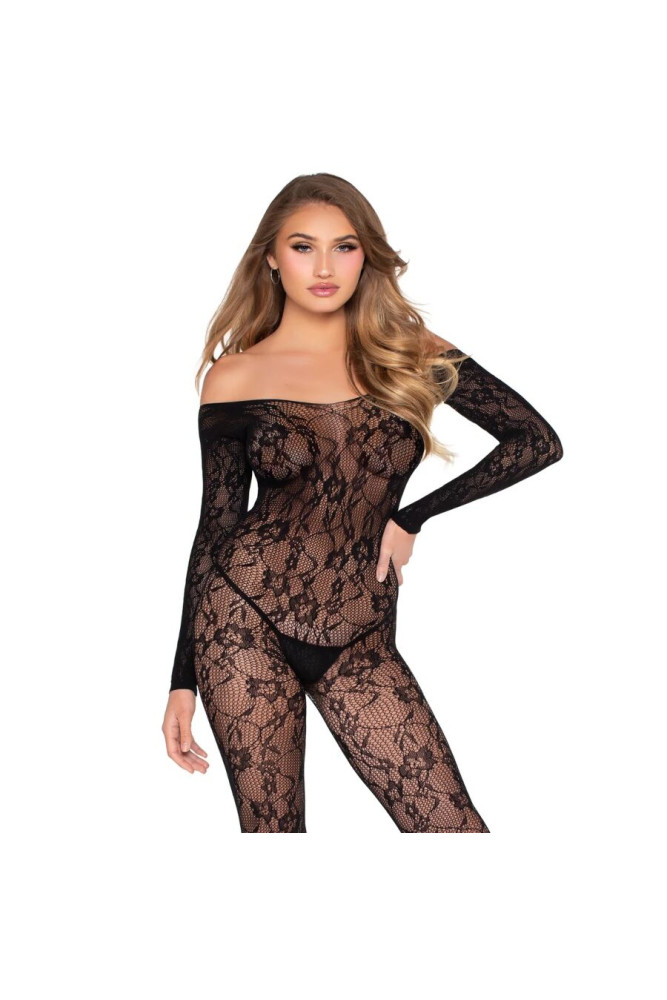 LEG AVENUE - 89366 BODYSTOCKING IN PIZZO NERO - TAGLIA UNICA