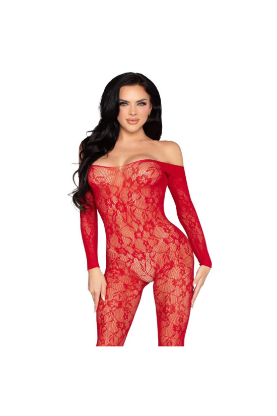 LEG AVENUE - 89366 BODYSTOCKING IN PIZZO ROSSO - TAGLIA UNICA