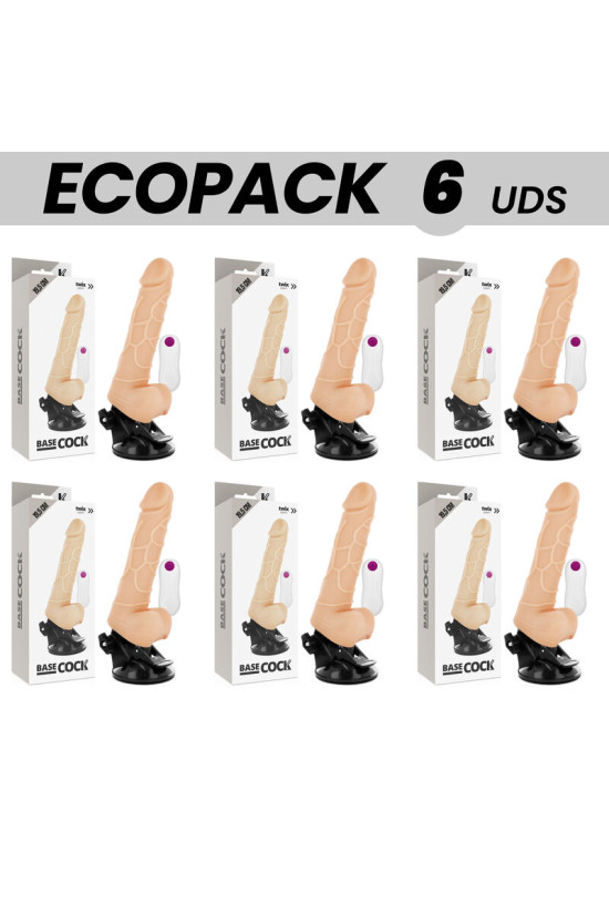 ECOPACK 6 UNIT - BASECOCK VIBRATORE REALISTICO TELECOMANDO NATURALE CON TESTICOLI 19.5 CM -O- 4 CM