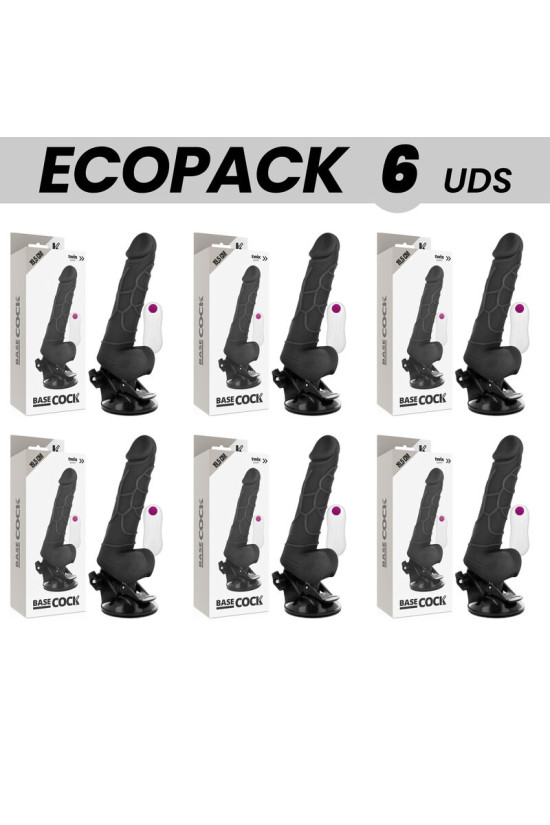 ECOPACK 6 UNIT - BASECOCK VIBRATORE REALISTICO TELECOMANDO NERO CON TESTICOLI 19.5 CM -O- 4 CM
