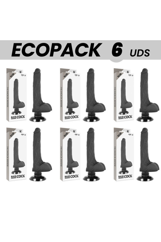 ECOPACK 6 UNIT - BASECOCK VIBRATORE REALISTICO BASECOCK 2-1 NERO 18.5 CM -O- 4 CM