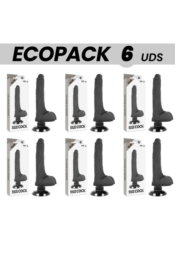ECOPACK 6 UNIT - BASECOCK VIBRATORE REALISTICO BASECOCK 2-1 NERO 18.5 CM -O- 4 CM