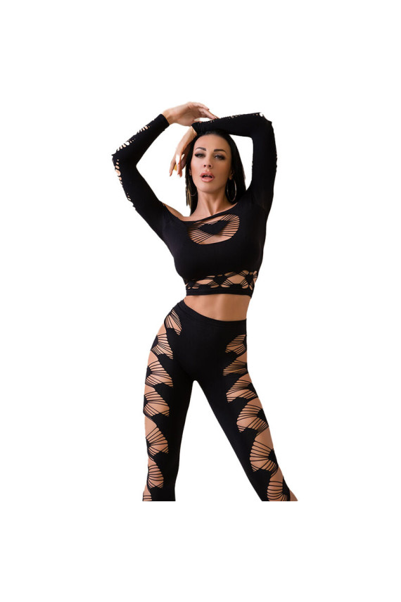 CHILIROSE - CR 4436 TOP E LEGGINS NERO S/L