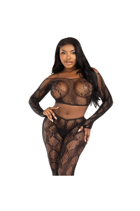 LEG AVENUE - 89373 TOP CORTO IN PITONE E COLLANT SENZA PIEDE NERO - TAGLIA UNICA