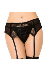 QUEEN LINGERIE - PERIZOMA CON GIARRETTIERA IN PIZZO NERO S/M