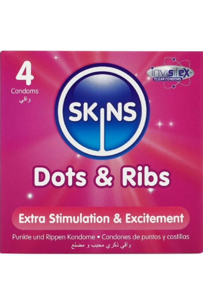 SKINS - DOTS & RIBS PREMIUM CONDOMS CONFEZIONE DA 4