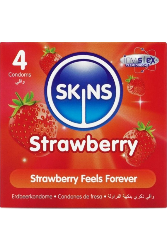 SKINS - PRESERVATIVI PREMIUM ALLA FRAGOLA CONFEZIONE DA 4