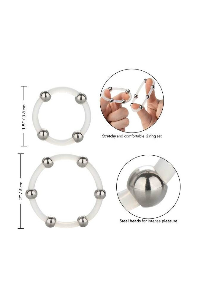 CALEXOTICS - SET DI ANELLI IN SILICONE CON PERLINE IN ACCIAIO