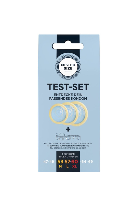 MISTER SIZE - SET DI PROVA 3 PRESERVATIVI DI MISURE DIVERSE + METRO A NASTRO