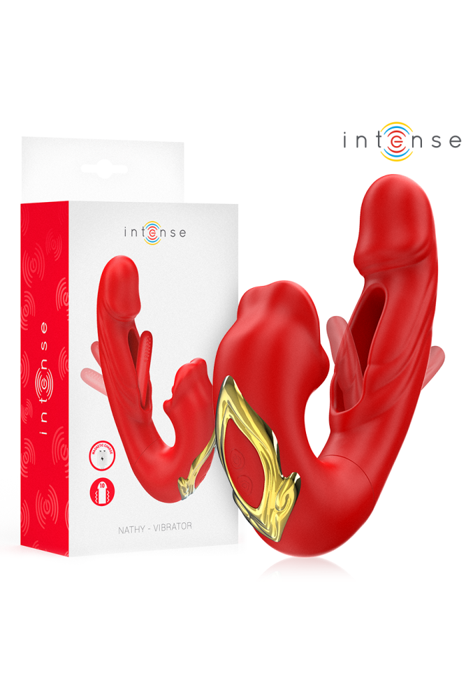 INTENSE - NATHY DOPPIO VIBRATORE CON BOCCA STIMOLANTE MULTIFUNZIONE ROSSO