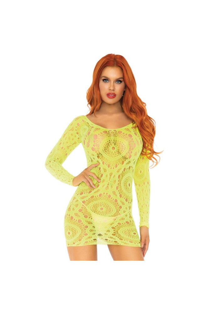 LEG AVENUE - MINIABITOIN PIZZO ALLUNCINETTO MANICA LUNGA NEON TAGLIA UNICA