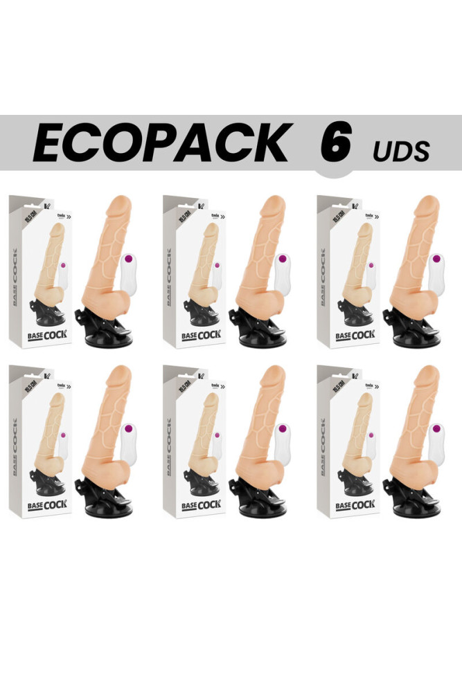 ECOPACK 6 UNIT - BASECOCK VIBRATORE REALISTICO TELECOMANDO NATURALE CON TESTICOLI 19.5 CM -O- 4 CM