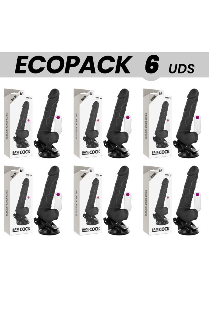 ECOPACK 6 UNIT - BASECOCK VIBRATORE REALISTICO TELECOMANDO NERO CON TESTICOLI 19.5 CM -O- 4 CM