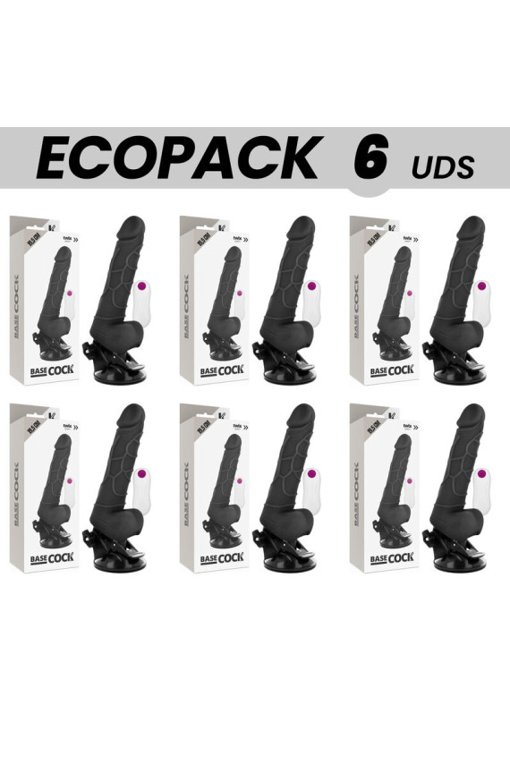 ECOPACK 6 UNIT - BASECOCK VIBRATORE REALISTICO TELECOMANDO NERO CON TESTICOLI 19.5 CM -O- 4 CM