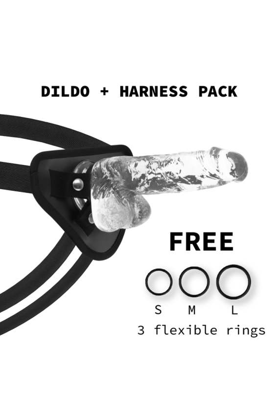 X RAY - IMBRACATURA + CAZZO TRASPARENTE CON SFERE 18.5 CM -O- 3.8 CM