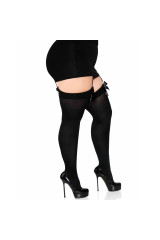 LEG AVENUE - CALZINI IN NYLON NERO CON FIOCCO NERO TAGLIA PLUS