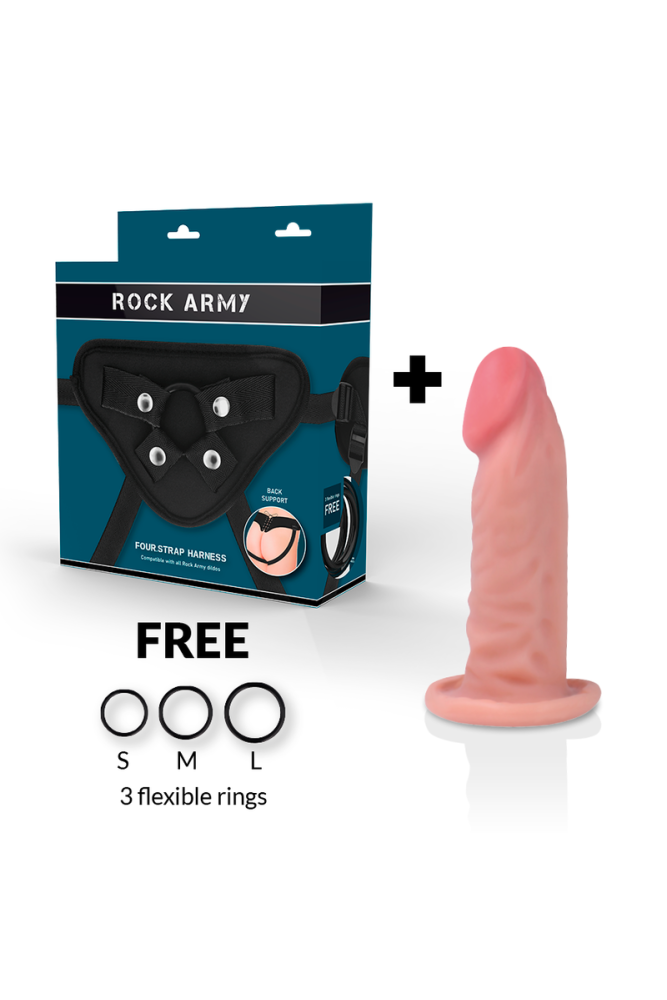 ROCKARMY - IMBRACATURA + DILDO REALISTICO TIGRE A DOPPIA DENSIT 14 CM -O- 4.46 CM
