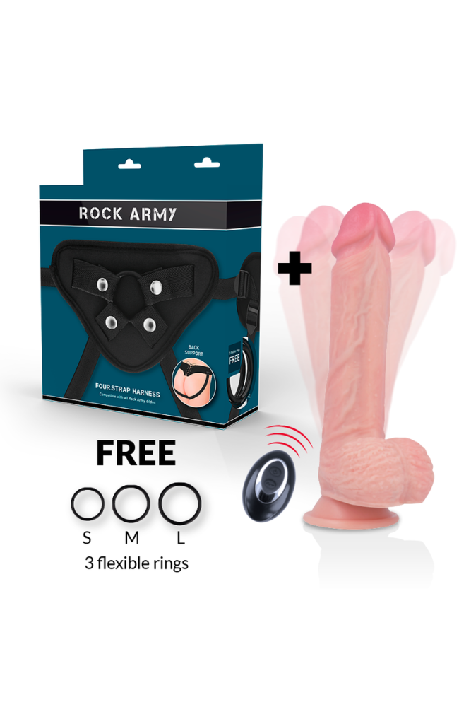 ROCKARMY - IMBRACATURA + VIBRATORE IN SILICONE LIQUIDO TELECOMANDO APACHE PREMIUM 20.5 CM -O- 4.62 CM