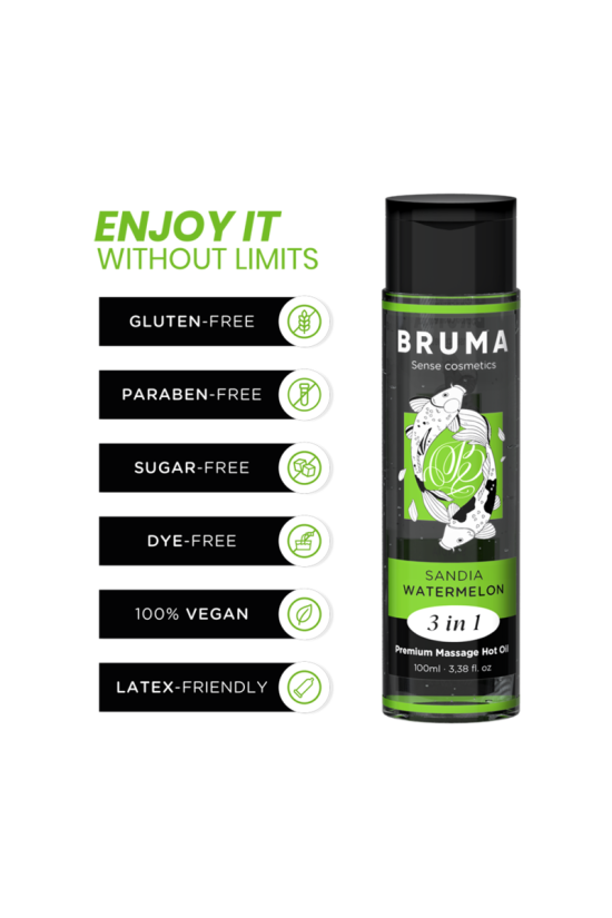 BRUMA - OLIO DA MASSAGGIO PREMIUM EFFETTO CALORE SAPORE ANGURIA 3 IN 1 - 100 ML