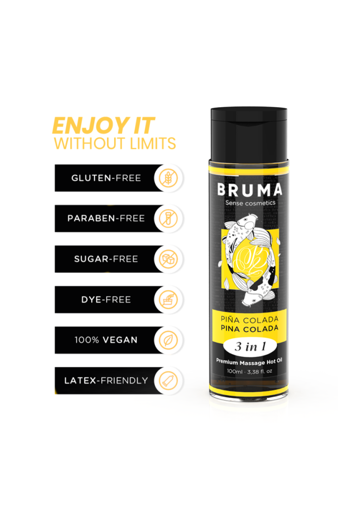 BRUMA - OLIO DA MASSAGGIO PREMIUM EFFETTO CALORE SAPORE PINA COLADA 3 IN 1 - 100 ML