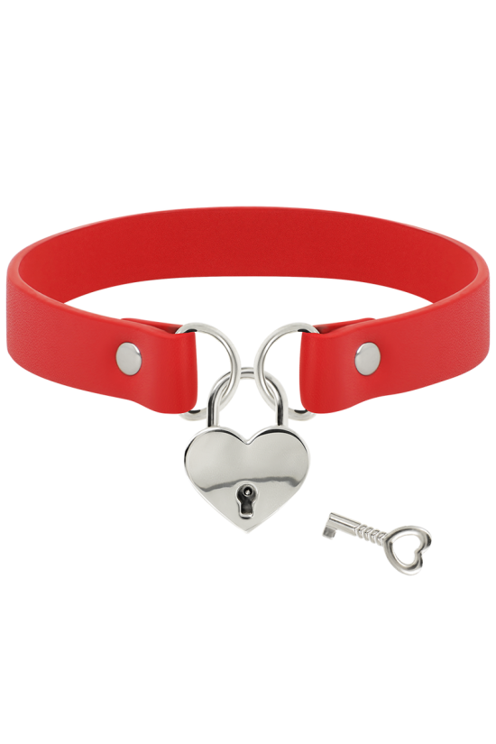COQUETTE CHIC DESIRE - COLLANA IN PELLE VEGANA ROSSA CON ACCESSORIO CUORE CON CHIAVE
