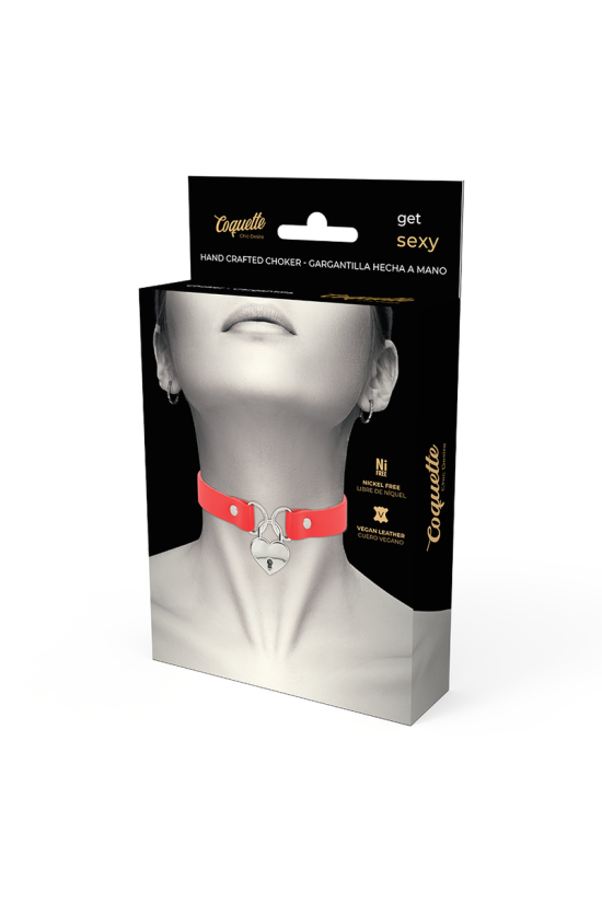COQUETTE CHIC DESIRE - COLLANA IN PELLE VEGANA ROSSA CON ACCESSORIO CUORE CON CHIAVE