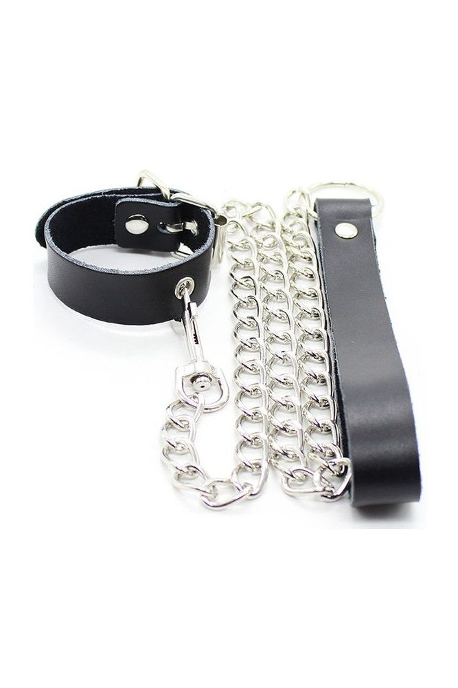 OHMAMA FETISH - COLLANA PER PENE E CINTURINO IN PELLE CON CATENA IN METALLO