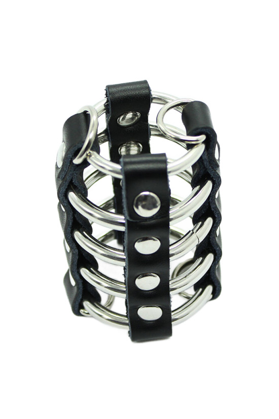 OHMAMA FETISH - GABBIA PER PENE CON ANELLI IN METALLO E CINTURINI IN PELLE