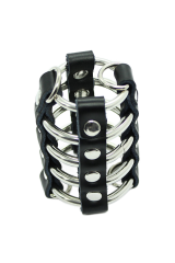 OHMAMA FETISH - GABBIA PER PENE CON ANELLI IN METALLO E CINTURINI IN PELLE